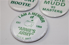 Arnie's Army', 'I Support Hootie', 'Jodie Mudd '83 Masters' & 'Kroger Masters the Masters Party' Buttons