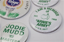 Arnie's Army', 'I Support Hootie', 'Jodie Mudd '83 Masters' & 'Kroger Masters the Masters Party' Buttons