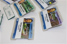 Six (6) Masters Tournament Dining Room Employee Badges w/Three (3) White w/Green Name Tags