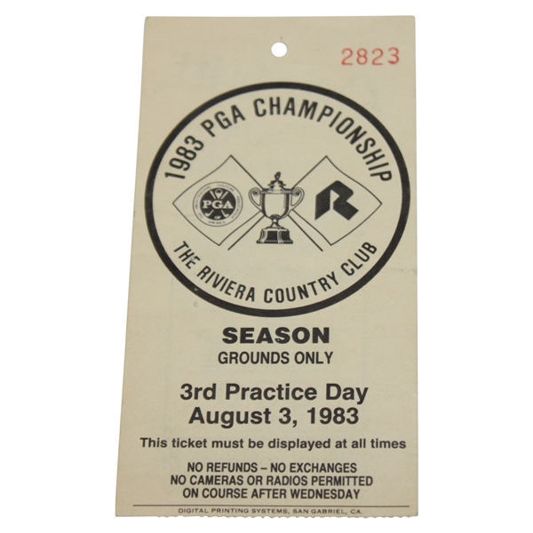 1983 PGA Championship at The Riviera Country Club Season Ticket 3rd Practice Day #2823 - Sutton Win