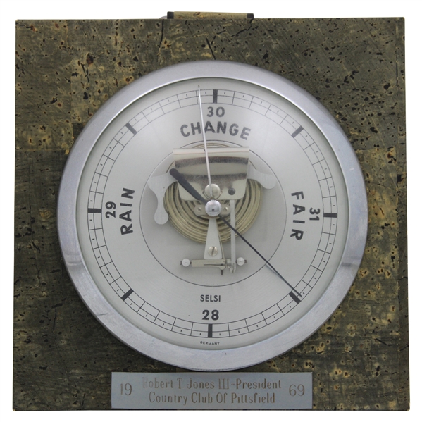 1969 Robert T. Jones III - President Of Country Club Of Pittsfield Barometer Plaque