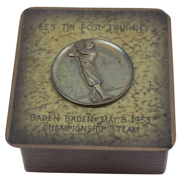 1953 EES Tri Post Tourney Baden Baden Championship Team Bronzed Cigarette Box - May 8th