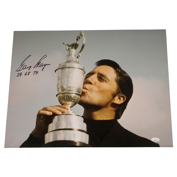 Gary Player Signed Claret Jug 16x20 Photo w/59 68 74 JSA #CB46491