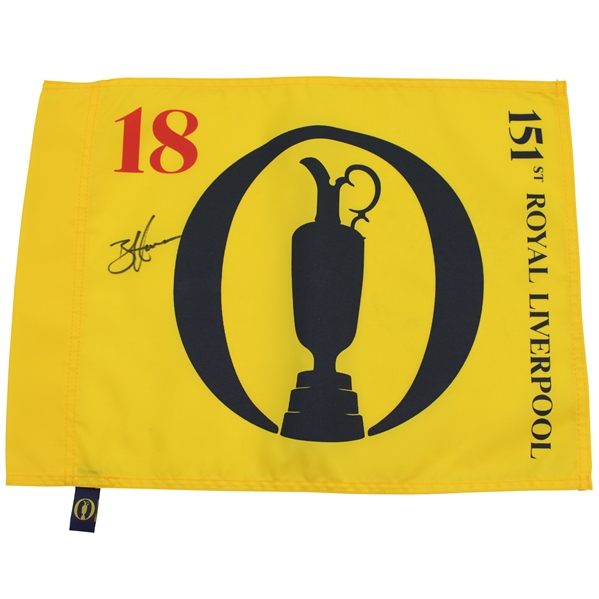 Brian Harman Signed 2023 The Open Championship at Royal Liverpool Yellow Screen Flag JSA ALOA