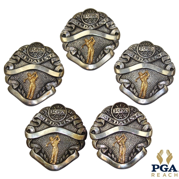 Five (5) PGA Sterling Silver Scoring Medals 1961, 1962 (x3) & 1963