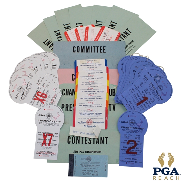 1971 PGA Championship Various Tickets, Parking Passes, Membership Cards & more - Nicklaus Win