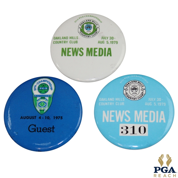 Three (3) PGA Championship Media Buttons 1975 & 1979 (x2)