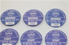 Nine (9) 1971 PGA Championship Grounds, Staff & Caddie Badges 