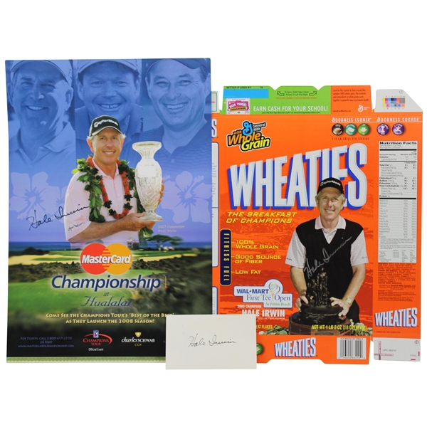 Hale Irwins Signed Wheaties Box, 2008 Hualalai Resort Poster & 3x5 Index Card JSA ALOA