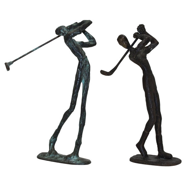 Pair Of Male & Female Driving Bronze Sculptures