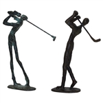 Pair Of Male & Female Driving Bronze Sculptures