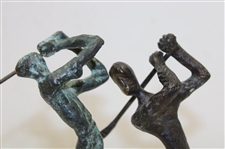 Pair Of Male & Female Driving Bronze Sculptures