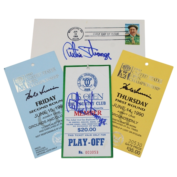 Hale Irwin & Curtis Strange Signed 1988 & 1990 US Open Tickets & FDC JSA ALOA