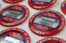 Ten (10) 1963 Ryder Cup at East Lake Badges & One (1) Officials Badge