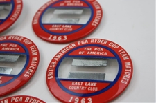 Ten (10) 1963 Ryder Cup at East Lake Badges & One (1) Officials Badge