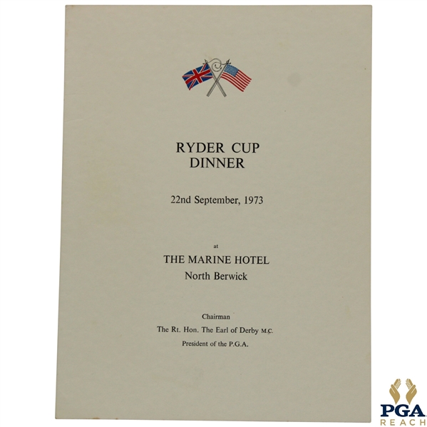 1973 Ryder Cup at Marine Hotel at North Berwick Dinner Menu