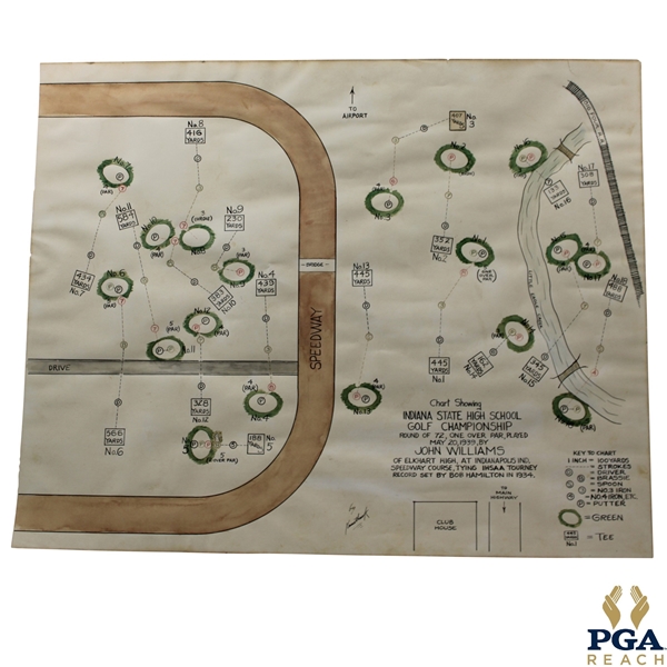 1939 Indiana State High School Golf Championship at Indianapolis Speedway Course Champ Round Map