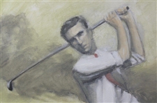 Original Long Jim Barnes Major Championships Pastel & Pencil on Canvas by Artist Paul R Dillon - 2016