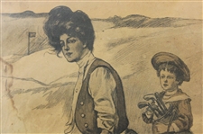 Vintage Lady Golfer w/Long Nose & Sand Tee w/Caddy Print by Florence England Nosworthy