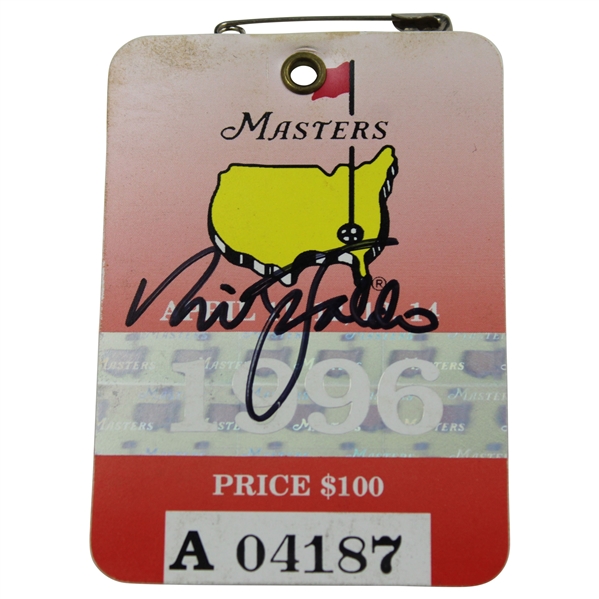 Nick Faldo Signed 1996 Masters Tournament SERIES Badge #A04187 JSA ALOA