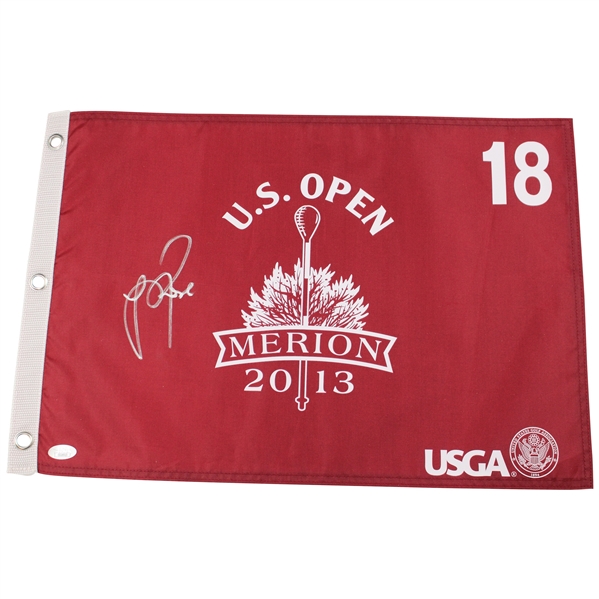 Justin Rose Signed 2013 US Open at Merion Red Screen Flag JSA #CG26923