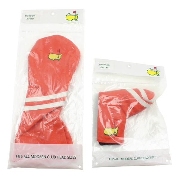 Masters Tournament Orange/White Premium Leather Driver & Putter Head Covers - Unopened