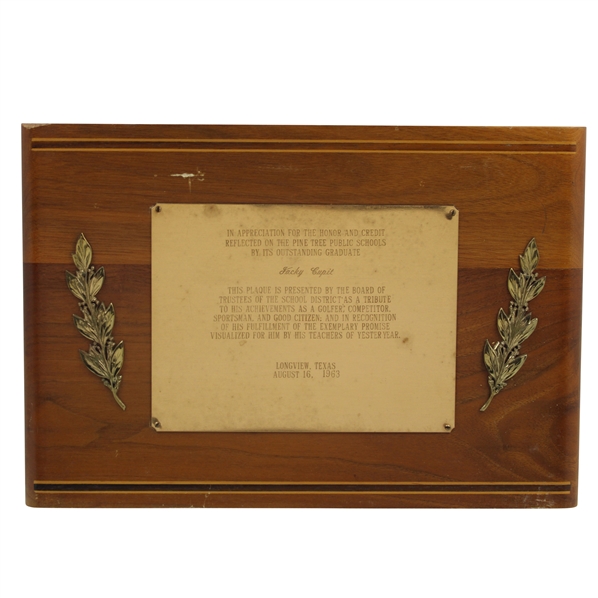 Jacky Cupits 1963 Pine Tree Public Schools Achievement Award Plaque