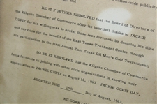 Jacky Cupit's 1963 Kilgore Chamber Of Commerce Recognition Of Jacky Culpit Resolution 