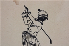 Tan & Black Silhouette Unmarked Lady Golfer Print - Framed