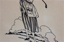 Tan & Black Silhouette Unmarked Lady Golfer Print - Framed