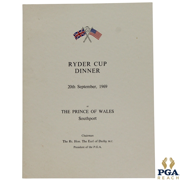 1969 Ryder Cup at The Prince of Wales Southport Dinner Menu