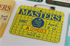 1987, 1988, 1989, 1990 & 1991 Masters Tournament SERIES Badges - Mize, Lyle, Faldo(x2) & Woosnam
