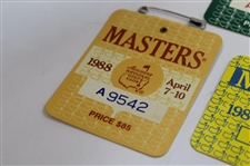 1987, 1988, 1989, 1990 & 1991 Masters Tournament SERIES Badges - Mize, Lyle, Faldo(x2) & Woosnam