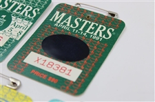 1987, 1988, 1989, 1990 & 1991 Masters Tournament SERIES Badges - Mize, Lyle, Faldo(x2) & Woosnam