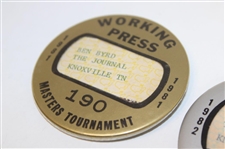 1981 & 1982 Masters Tournament Working Press Badges #190 & 189 - Issued to Ben Byrd