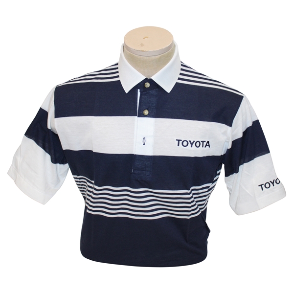 Chi Chi Rodriguezs Personal Aureus Navy & White Striped Polo w/Sponsor - M