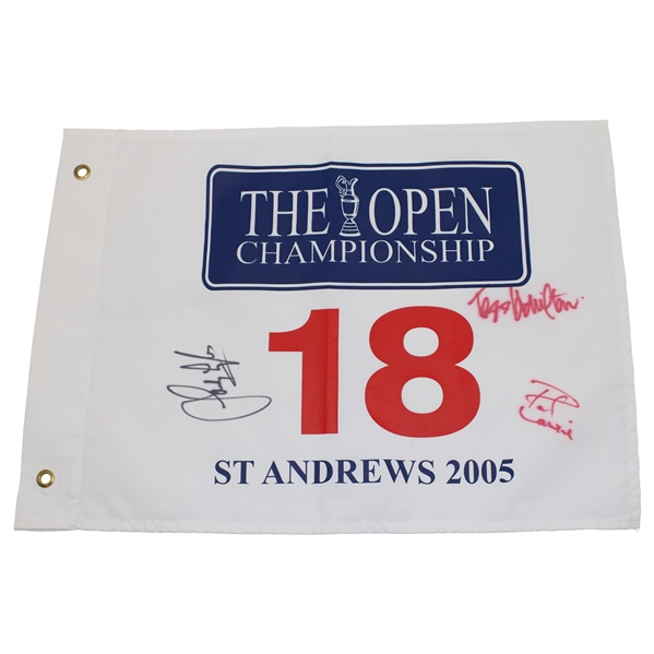 Lyle, Lawrie & Hamilton Signed 2005 Open Championship at St. Andrews Screen Flag JSA ALOA