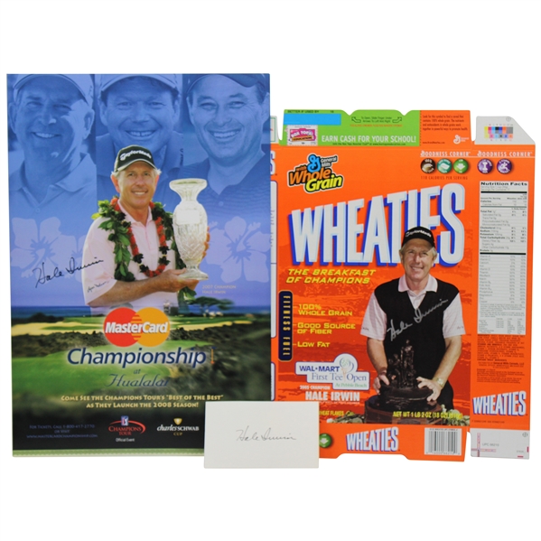 Hale Irwins Signed Wheaties Box, 2008 Hualalai Resort Poster & 3x5 Index Card JSA ALOA