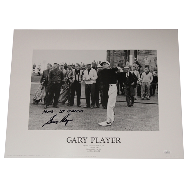 Gary Player Signed Back & White at St. Andrews Photo w/Arnie St. Andrews JSA #CE33689