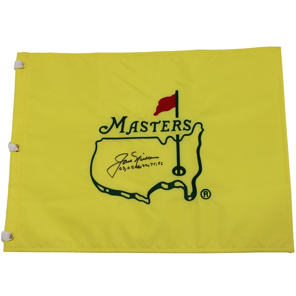 Jack Nicklaus Signed Undated Masters Embroidered Flag w/Years Won JSA ALOA