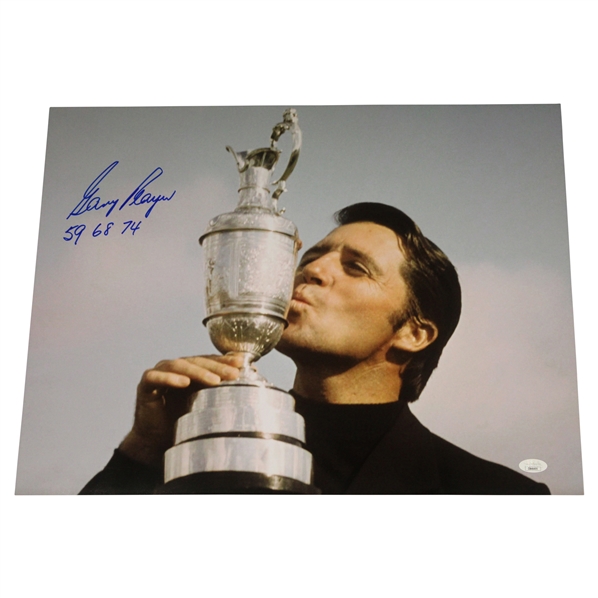 Gary Player Signed Claret Jug 16x20 Photo w/59 68 74 JSA #CB46494