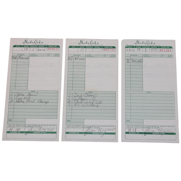 Three (3) Ben Hogan Signed Shady Oaks Country Club Receipts JSA ALOA