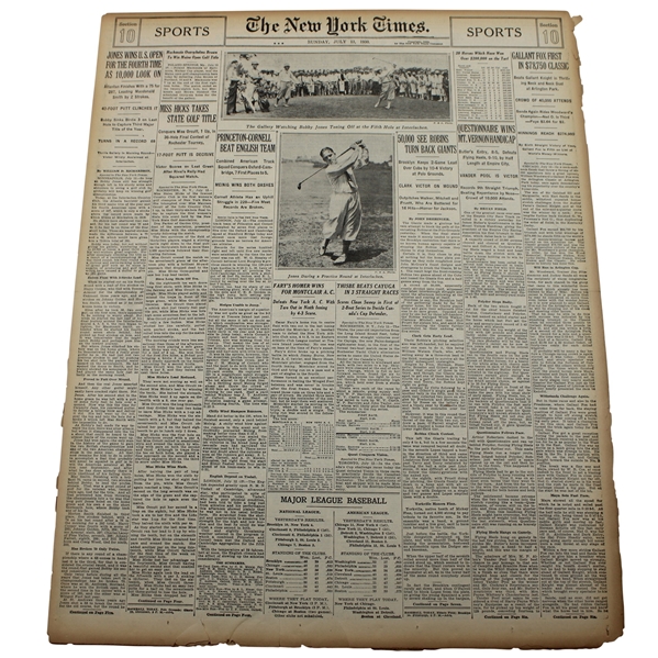 1930 New York Times Bobby Jones Jones Wins U. S. Open For The Fourth Time As 10,000 Look On Newspaper Article