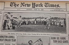1930 New York Times Bobby Jones 'Jones Wins U. S. Open For The Fourth Time As 10,000 Look On' Newspaper Article