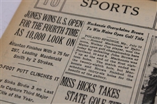 1930 New York Times Bobby Jones 'Jones Wins U. S. Open For The Fourth Time As 10,000 Look On' Newspaper Article