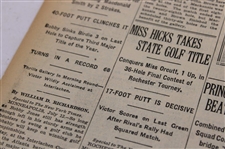 1930 New York Times Bobby Jones 'Jones Wins U. S. Open For The Fourth Time As 10,000 Look On' Newspaper Article