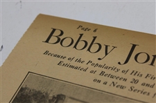 1933 Atlanta Journal Bobby Jones 'Bobby Jones Returns To The Movies' Newspaper Article
