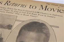 1933 Atlanta Journal Bobby Jones 'Bobby Jones Returns To The Movies' Newspaper Article