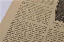 1933 Atlanta Journal Bobby Jones 'Bobby Jones Returns To The Movies' Newspaper Article