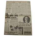 1930 Detroit News Bobby Jones 'The Emperor Of All Golf Receives The Plaudits Of The Multitude' Newspaper Article